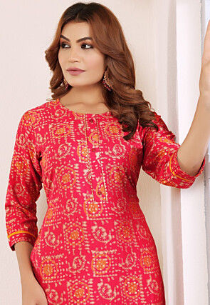 Digital Printed Viscose Rayon Straight Kurta in Dark Pink