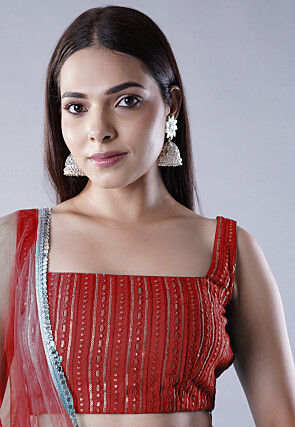 Embroidered Dupion Silk Lehenga in Maroon