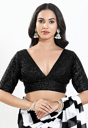 Embellished Art Silk Blouse in Black