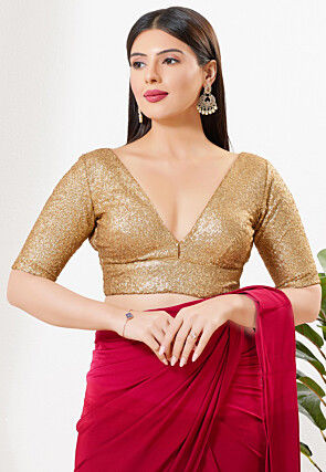 Embellished Art Silk Blouse in Golden