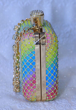 Embellished Art Silk Clutch Bag in Multicolor
