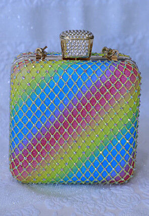 Embellished Art Silk Clutch Bag in Multicolor