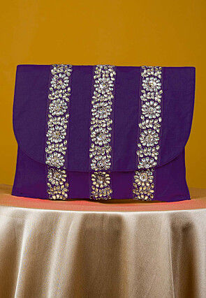 Embellished Art Silk Clutch Bag in Purple