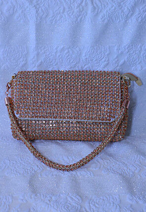 Embellished Art Silk Clutch Bag in Rose Gold