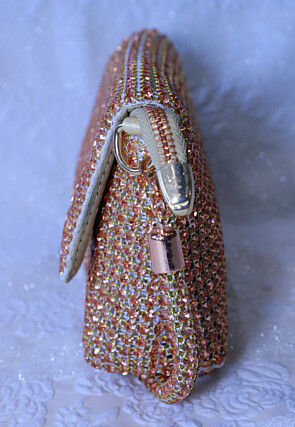 Embellished Art Silk Clutch Bag in Rose Gold