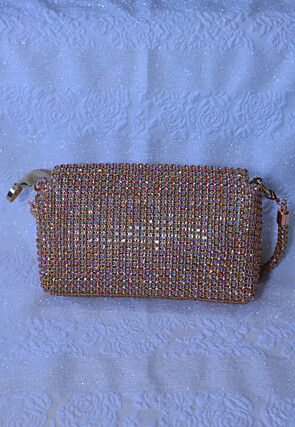 Embellished Art Silk Clutch Bag in Rose Gold