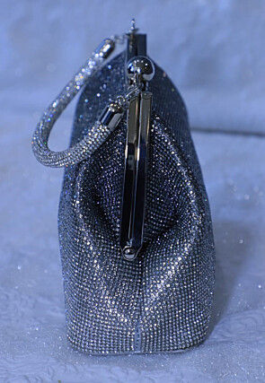 Embellished Art Silk Clutch Bag in Silver