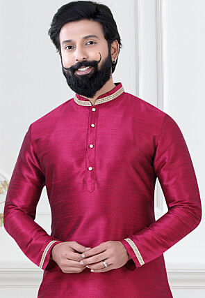 Embellished Art Silk Dhoti Kurta in Pink