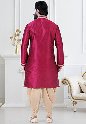Embellished Art Silk Dhoti Kurta in Pink