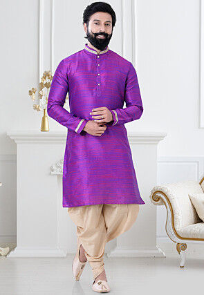 Embellished Art Silk Dhoti Kurta in Purple