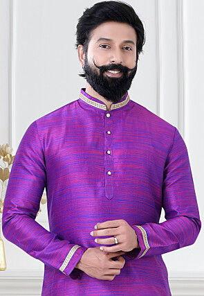 Embellished Art Silk Dhoti Kurta in Purple