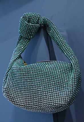 Embellished Art Silk Handbag in Blue