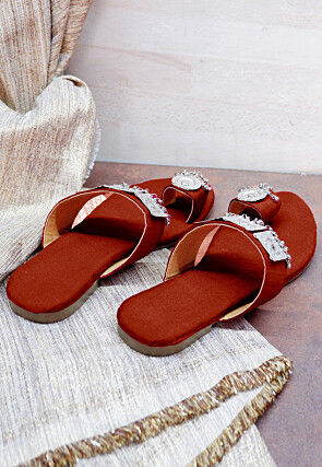 Embellished Art Silk Kolhapuris in Maroon