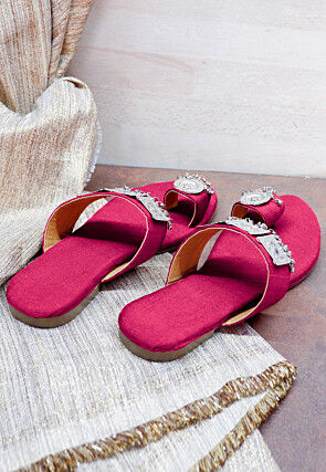 Embellished Art Silk Kolhapuris in Pink