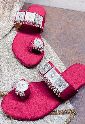 Embellished Art Silk Kolhapuris in Pink