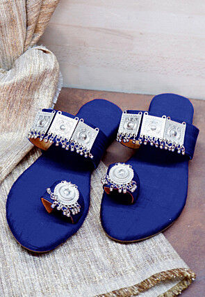Embellished Art Silk Kolhapuris in Royal Blue