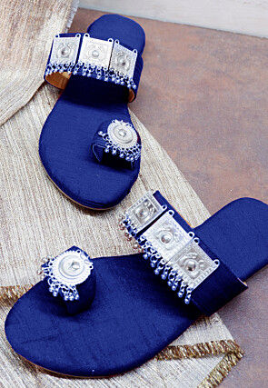 Embellished Art Silk Kolhapuris in Royal Blue