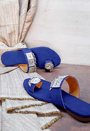 Embellished Art Silk Kolhapuris in Royal Blue