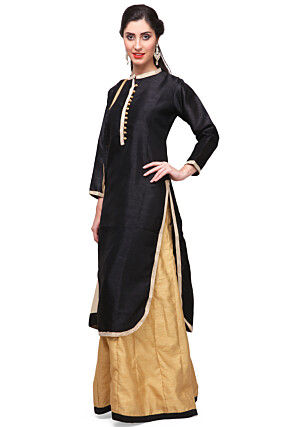 Embellished Art Silk Lehenga in Black