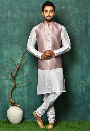 Embellished Art Silk Nehru Jacket in Light Purple