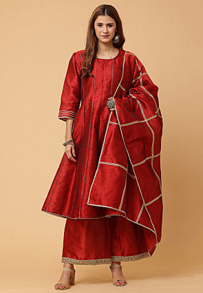 Embellished Art Silk Pakistani Suit in Maroon