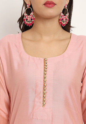 Embellished Art Silk Pakistani Suit in Peach