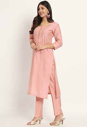 Embellished Art Silk Pakistani Suit in Peach