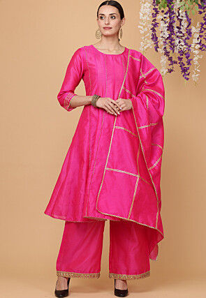 Embellished Art Silk Pakistani Suit in Pink