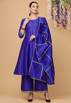 Embellished Art Silk Pakistani Suit in Royal Blue