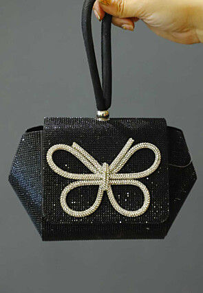 Embellished Art Silk Potli Bag in Black