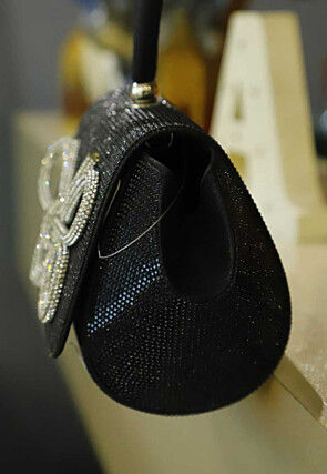 Embellished Art Silk Potli Bag in Black