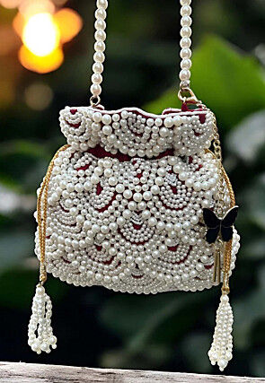 Embellished Art Silk Potli in Red