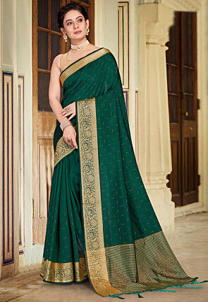 Embellished Art Silk Saree in Green