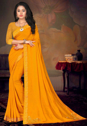 Embellished Art Silk Saree in Mustard