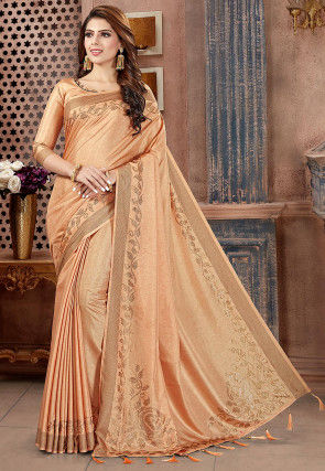 Embellished Art Silk Saree in Peach