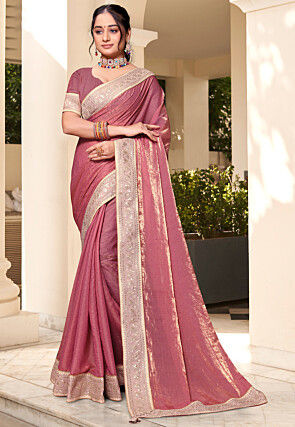 Embellished Art Silk Saree in Pink