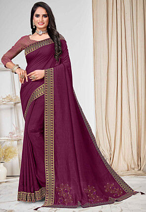 Embellished Art Silk Saree in Purple