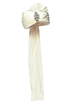 Embellished Art Silk Turban in Off White