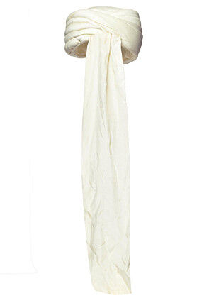 Embellished Art Silk Turban in Off White