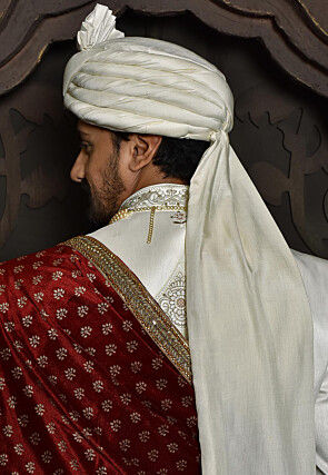 Embellished Art Silk Turban in Off White