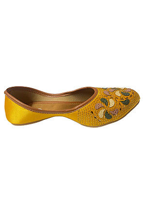 Embellished Art Silk Women Jutti in Yellow
