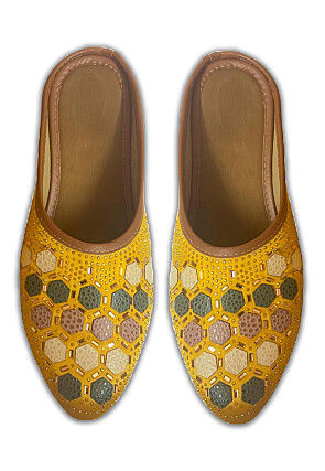 Embellished Art Silk Women Jutti in Yellow