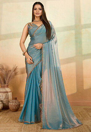 Embellished Border Art Silk Saree in Blue