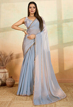 Embellished Border Art Silk Saree in Grey