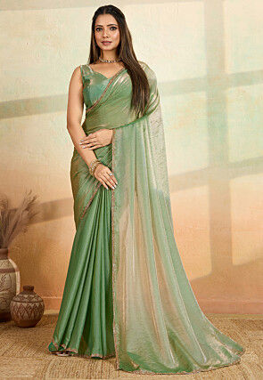 Embellished Border Art Silk Saree in Light Green