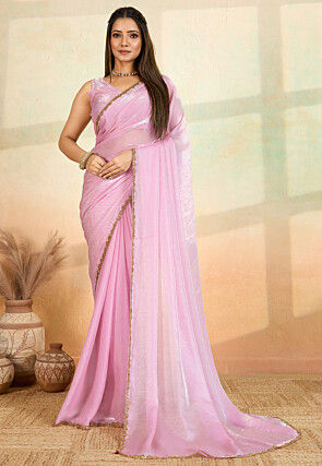 Embellished Border Art Silk Saree in Pink