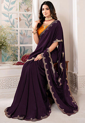 Embellished Border Art Silk Saree in Purple