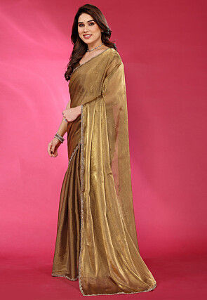 Embellished Border Chinon Chiffon Saree in Brown