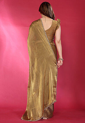 Embellished Border Chinon Chiffon Saree in Brown