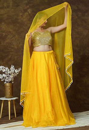 Embellished Border Organza Dupatta in Yellow